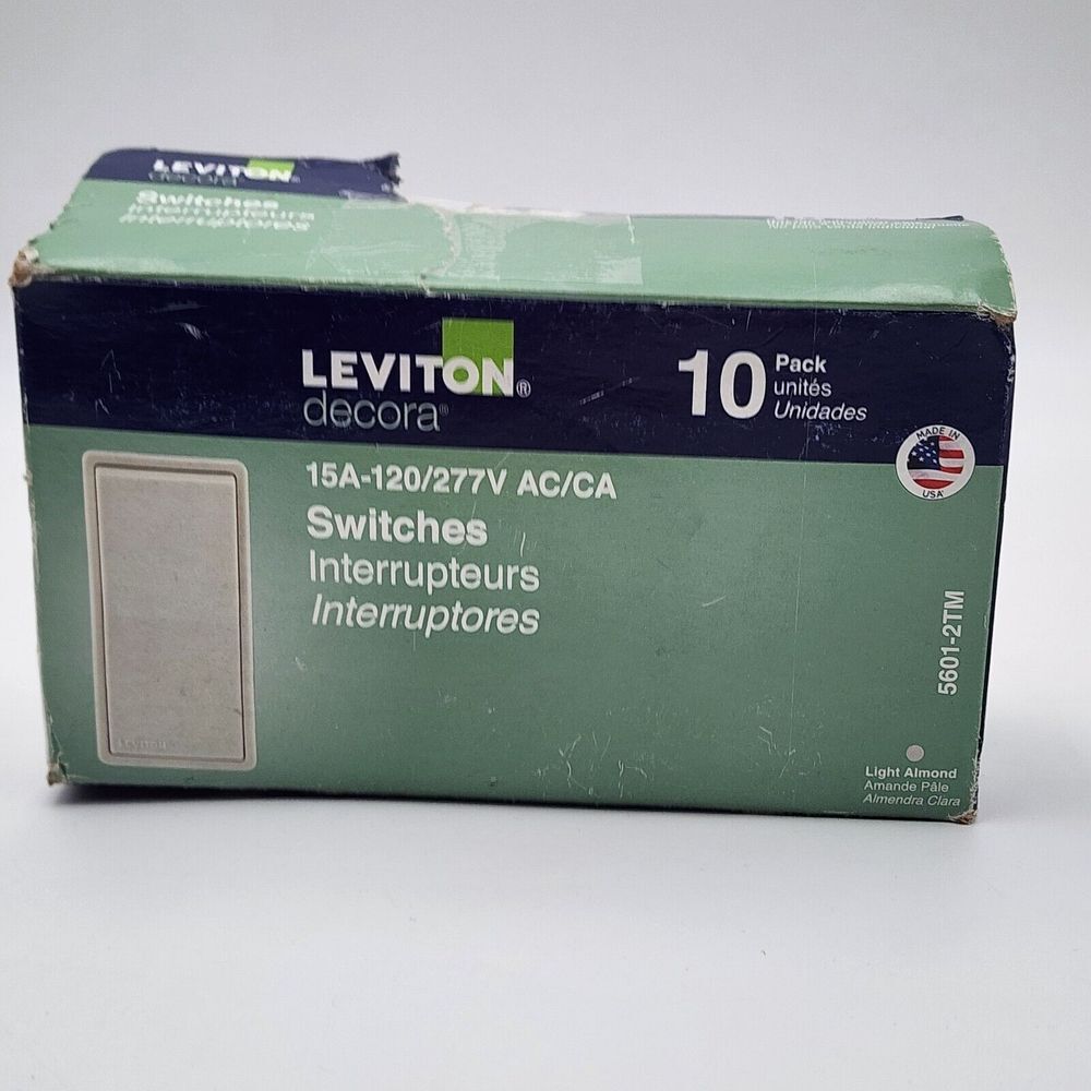 Leviton 5601-2TM 15A 120/277V, AC Switch,‎ 10-Pk, Light Almond New